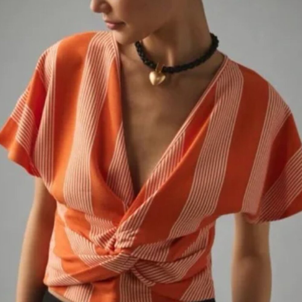 Anthropologie Bishop + Young Twist-Front Top In Orange - Medium
